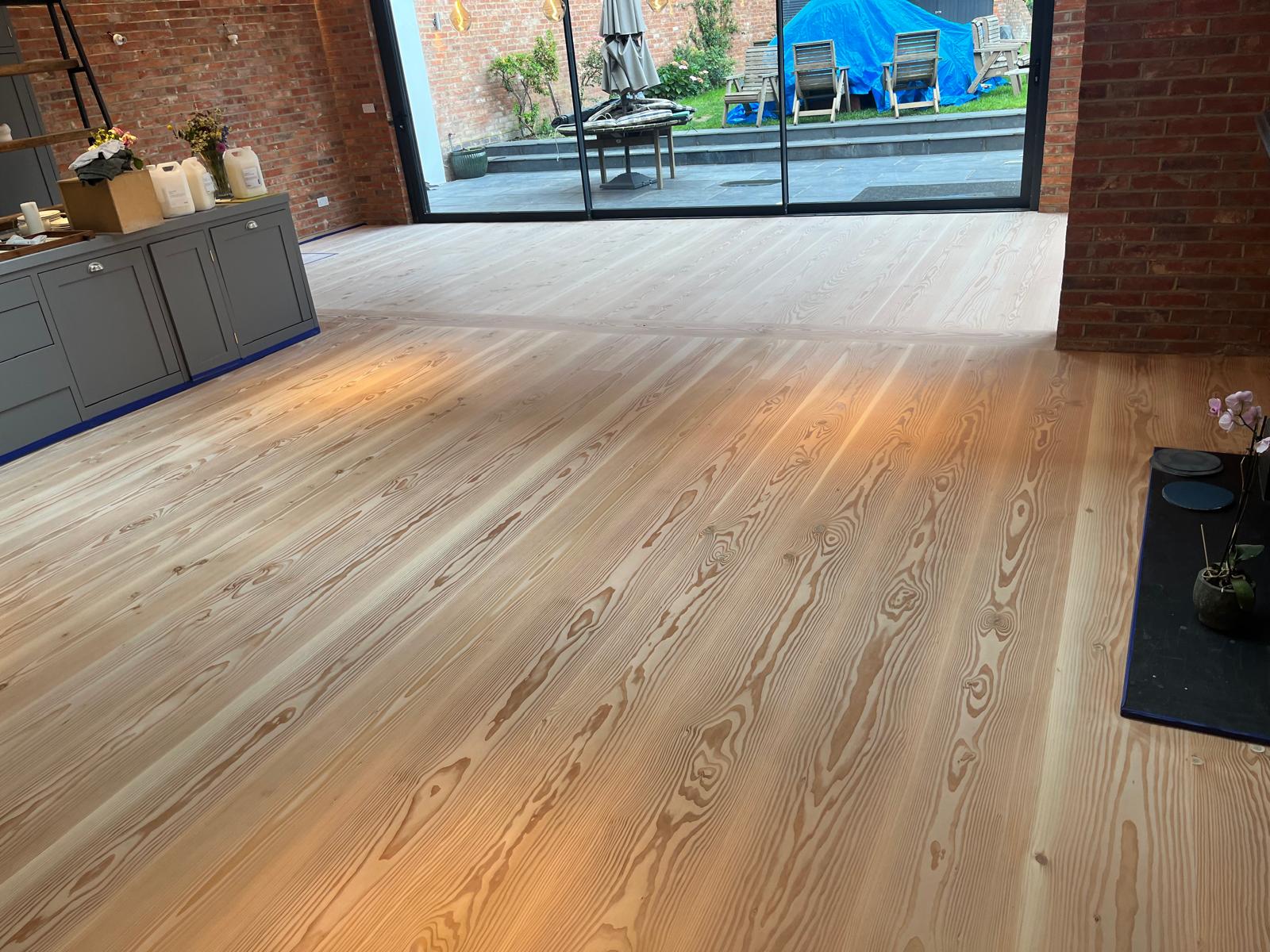 New pine flooring in a kitchen
