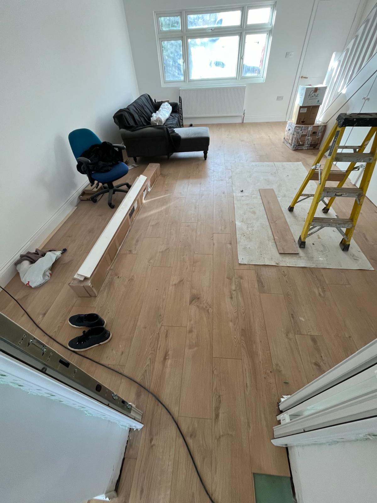 New wood floor being laid